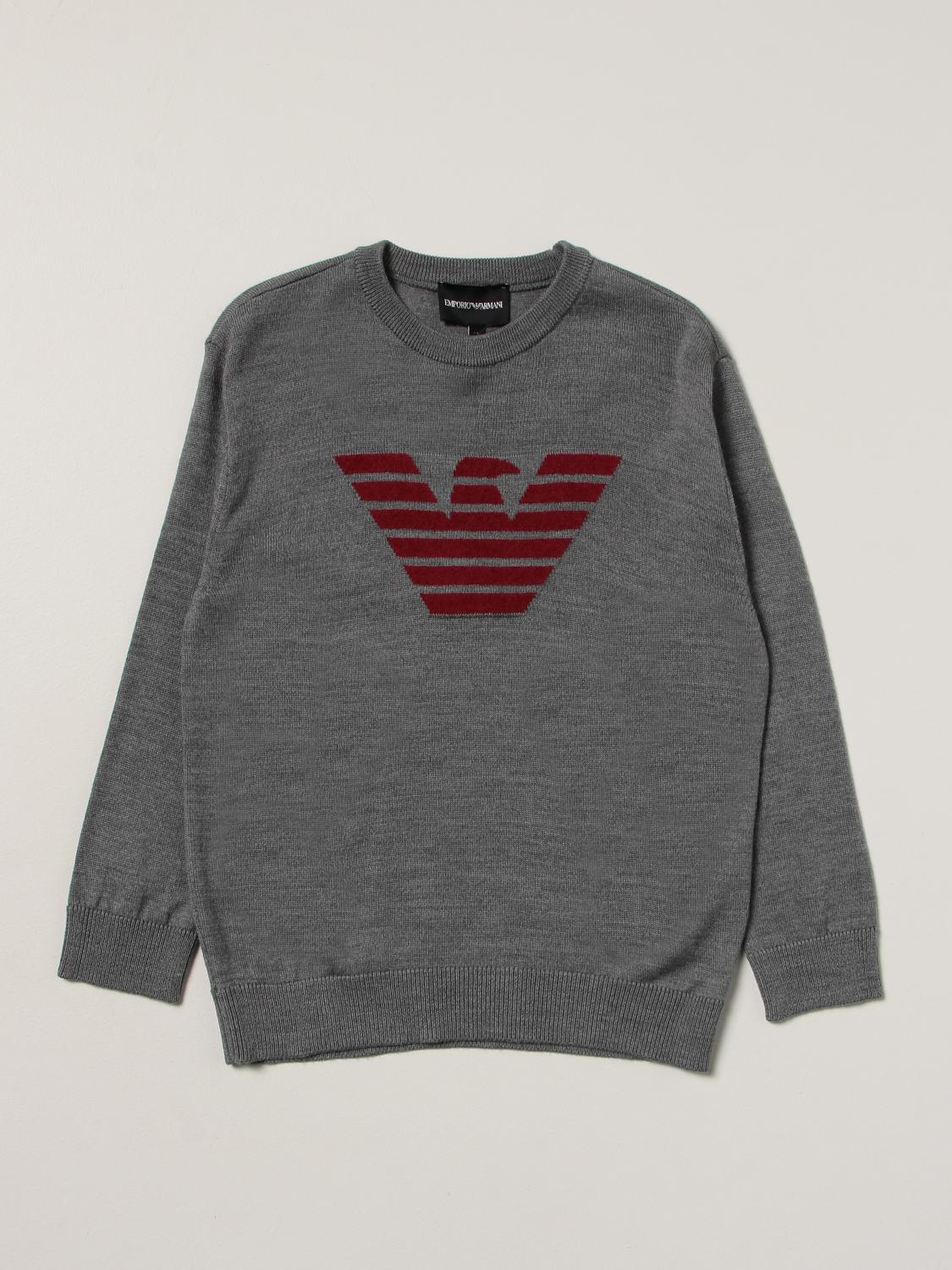 EMPORIO ARMANI: Maglia in misto lana con logo aquila intarsiato - Grigio |  Maglia Emporio Armani 6K4M52 4M1EZ GIGLIO.COM