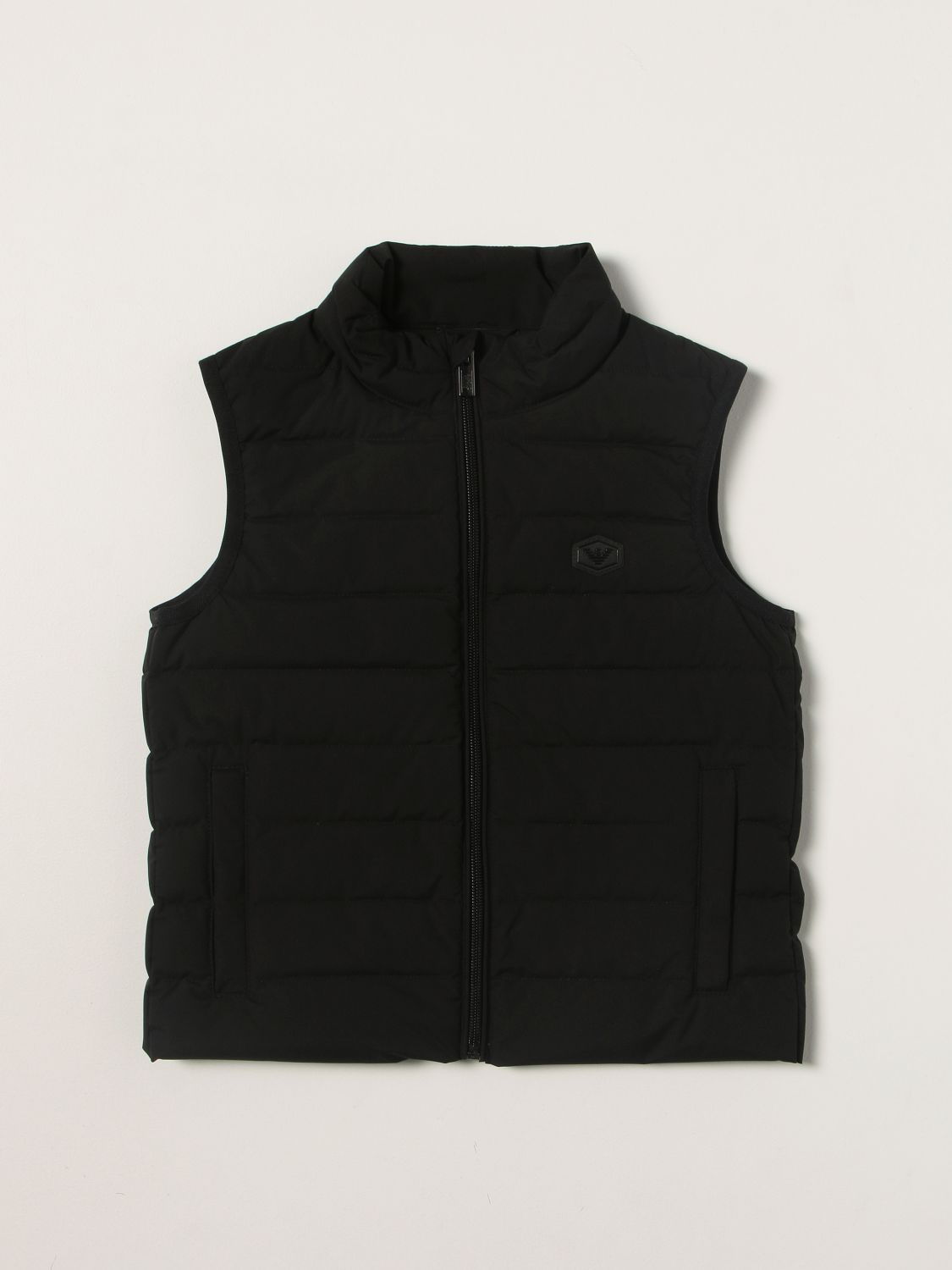 EMPORIO ARMANI: sleeveless down jacket in technical fabric with eagle logo  - Black | Emporio Armani waistcoat 8N4BQ1 1NLRZ online on 
