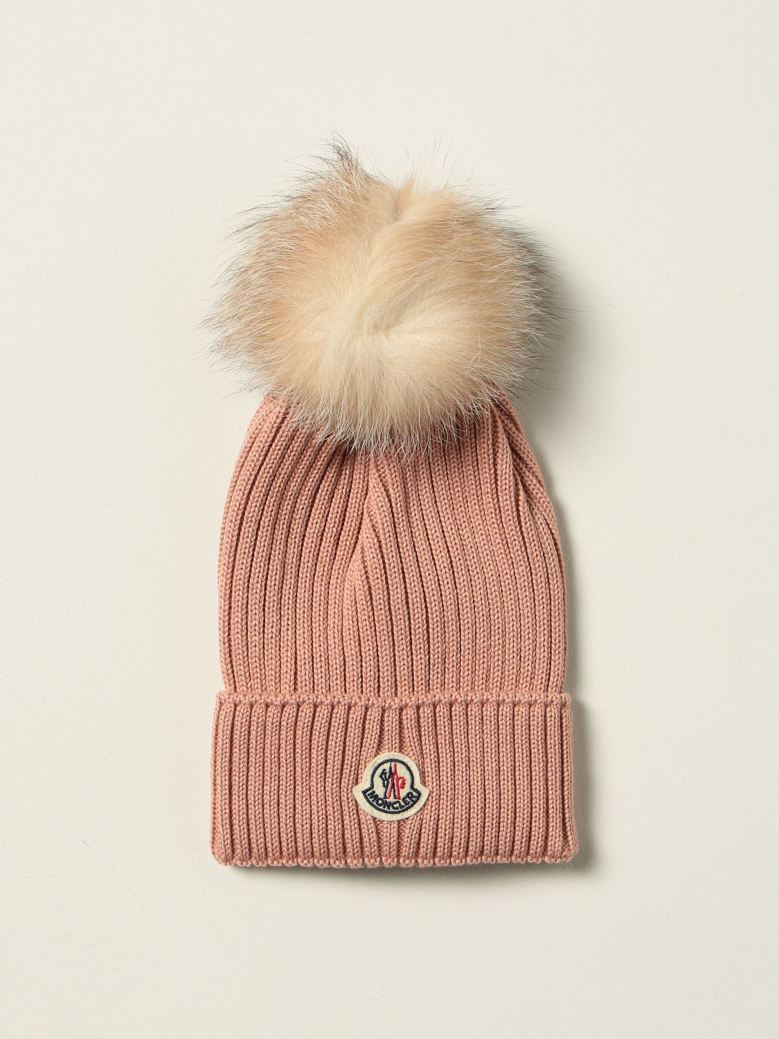 Cappello bimba Moncler: Cappello a berretto Moncler in lana vergine rosa 1