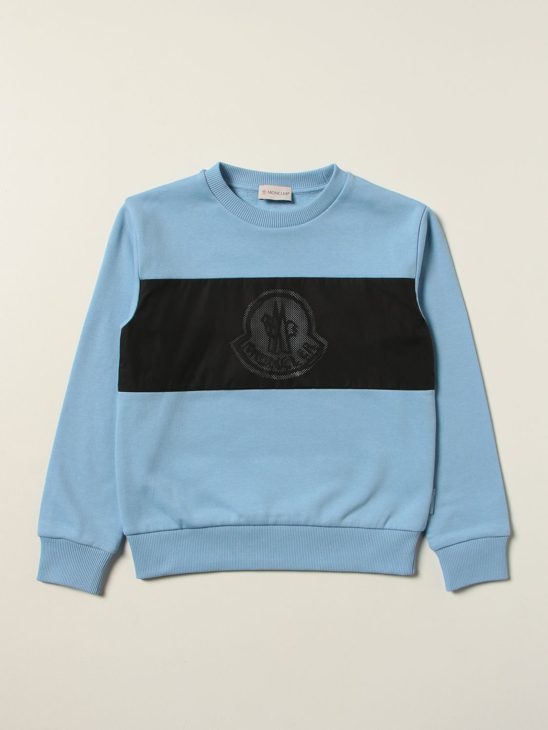 Sweater Moncler: Moncler cotton sweatshirt with logo gnawed blue 1