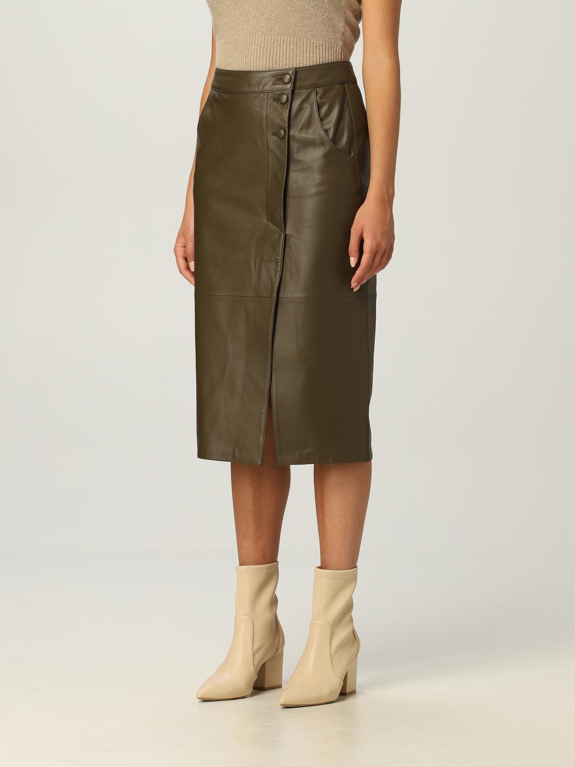 FEDERICA TOSI: Gonna longuette in pelle - Militare | Gonna Federica Tosi  FTI21GO0340VPELLE GIGLIO.COM