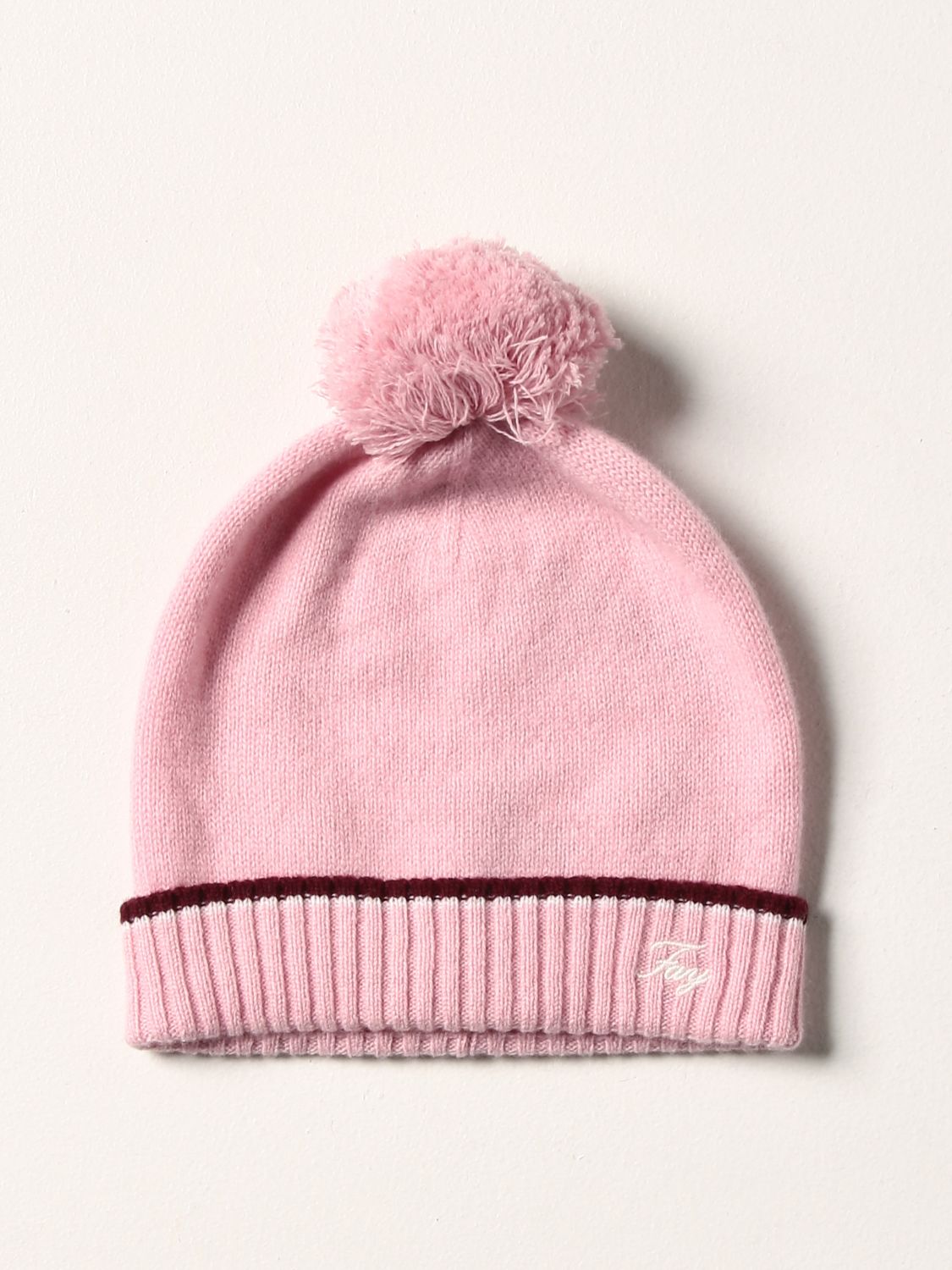 Cappello neonato Fay: Cappello a berretto Fay in lana con pompon rosa 1