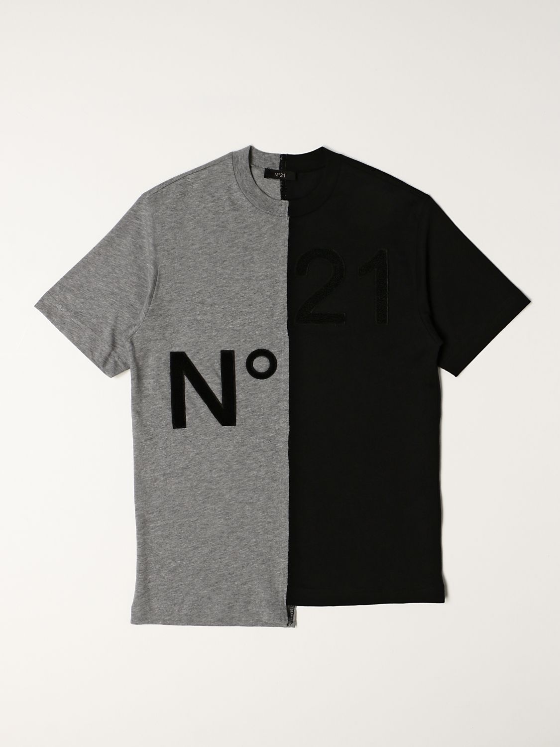 T-shirt N° 21: Two-tone cotton blend N ° 21 T-shirt with logo grey 1