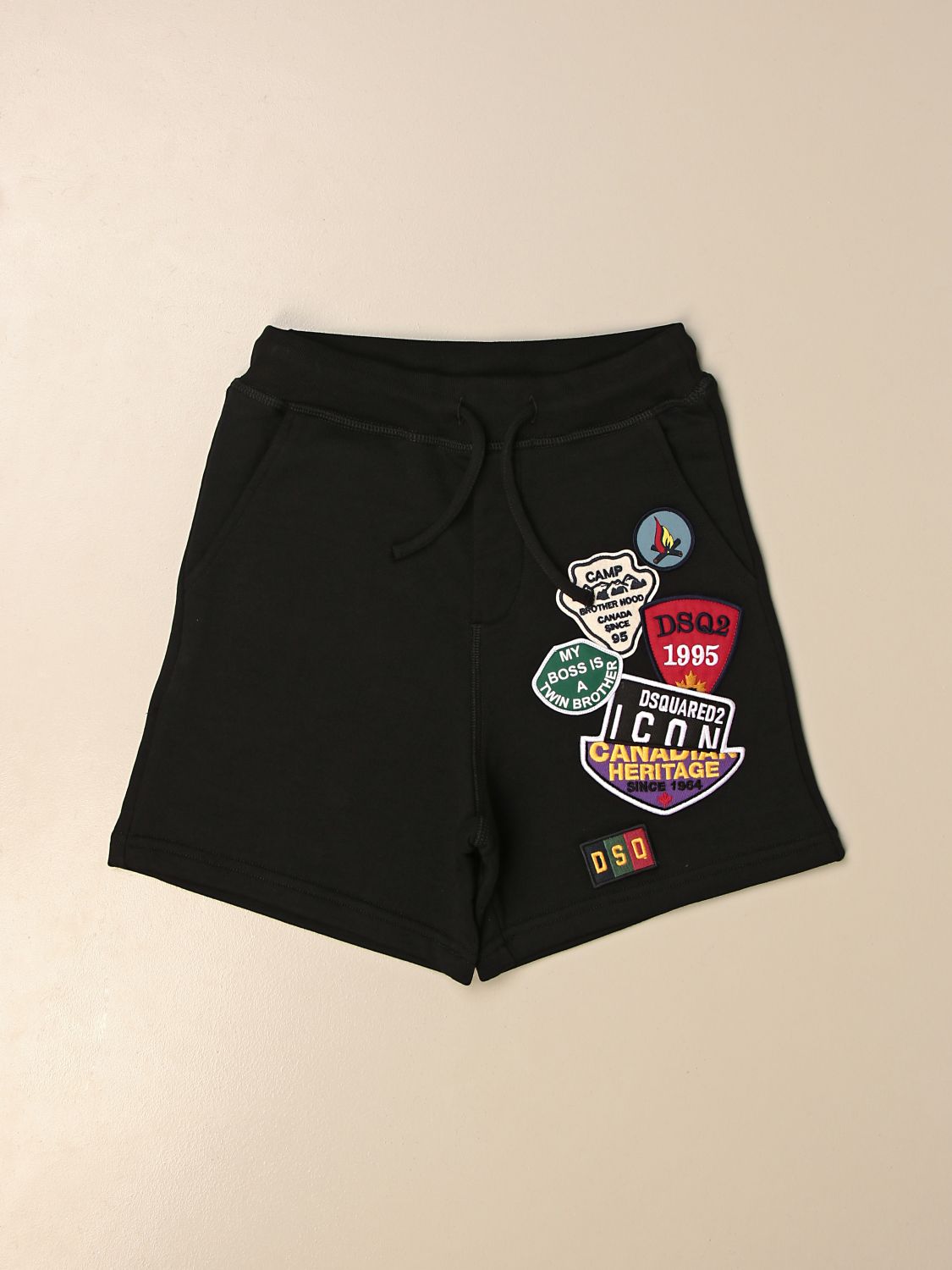 Dsquared2 Junior Outlet: Bermuda jogging con patches - Nero | Pantaloncino  Dsquared2 Junior DQ0333 D003G GIGLIO.COM