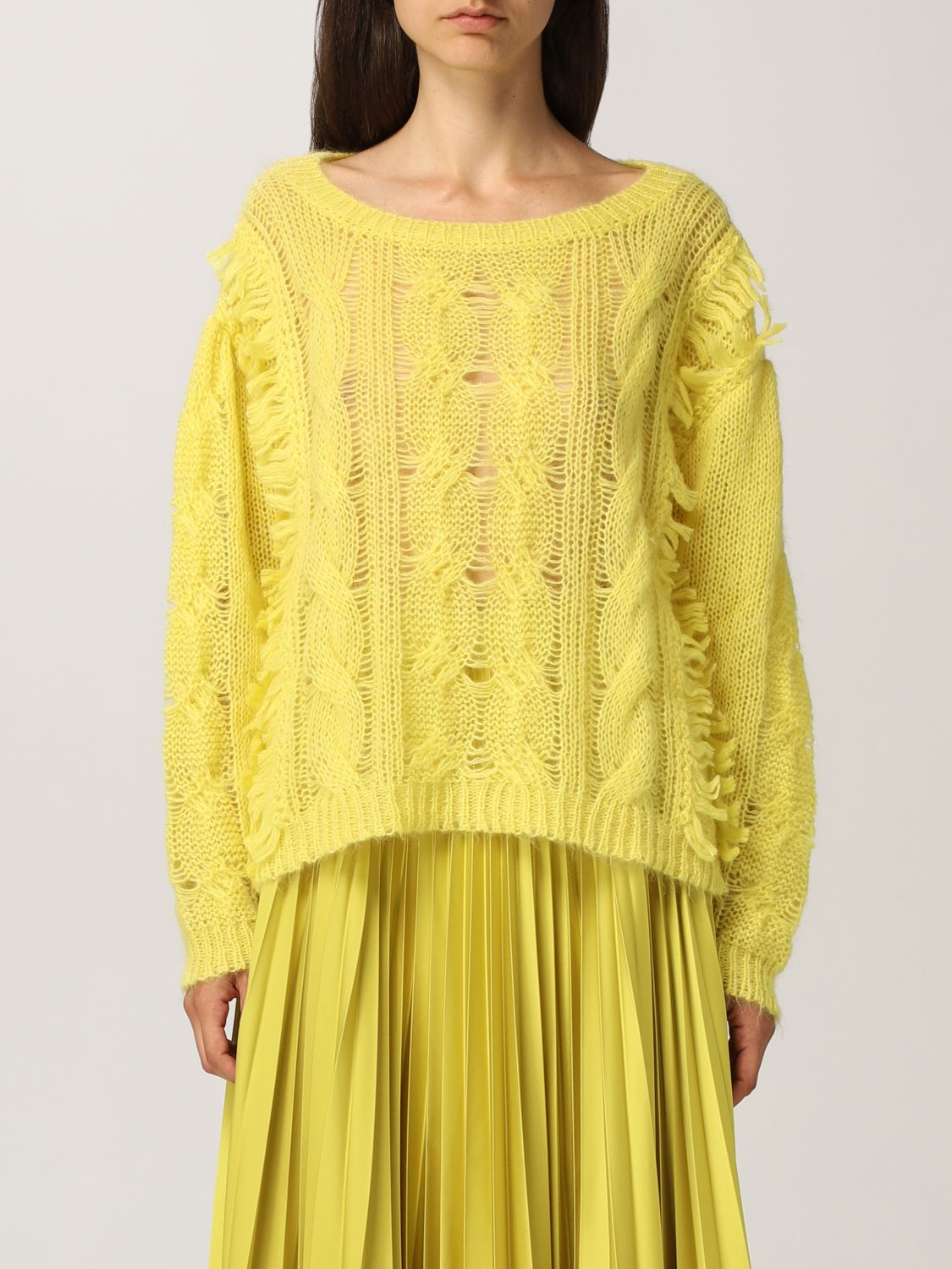 Twinset Twin Set Sweater In Mohair Blend With Fringes Yellow Twinset Sweater 212tp3410