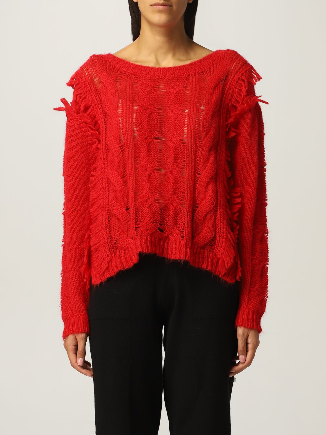 Twinset Twin Set Sweater In Mohair Blend With Fringes Red Twinset Sweater 212tp3410 Online