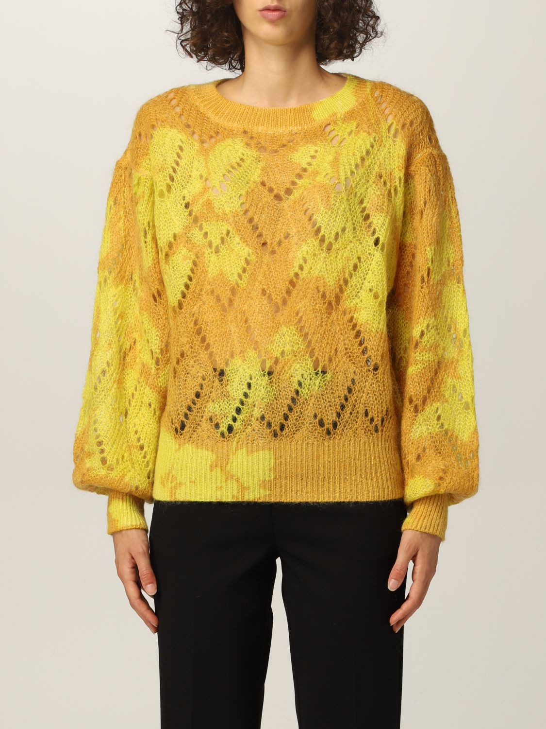 TWINSET: Twin-set sweater in openwork mohair blend with flowers ...