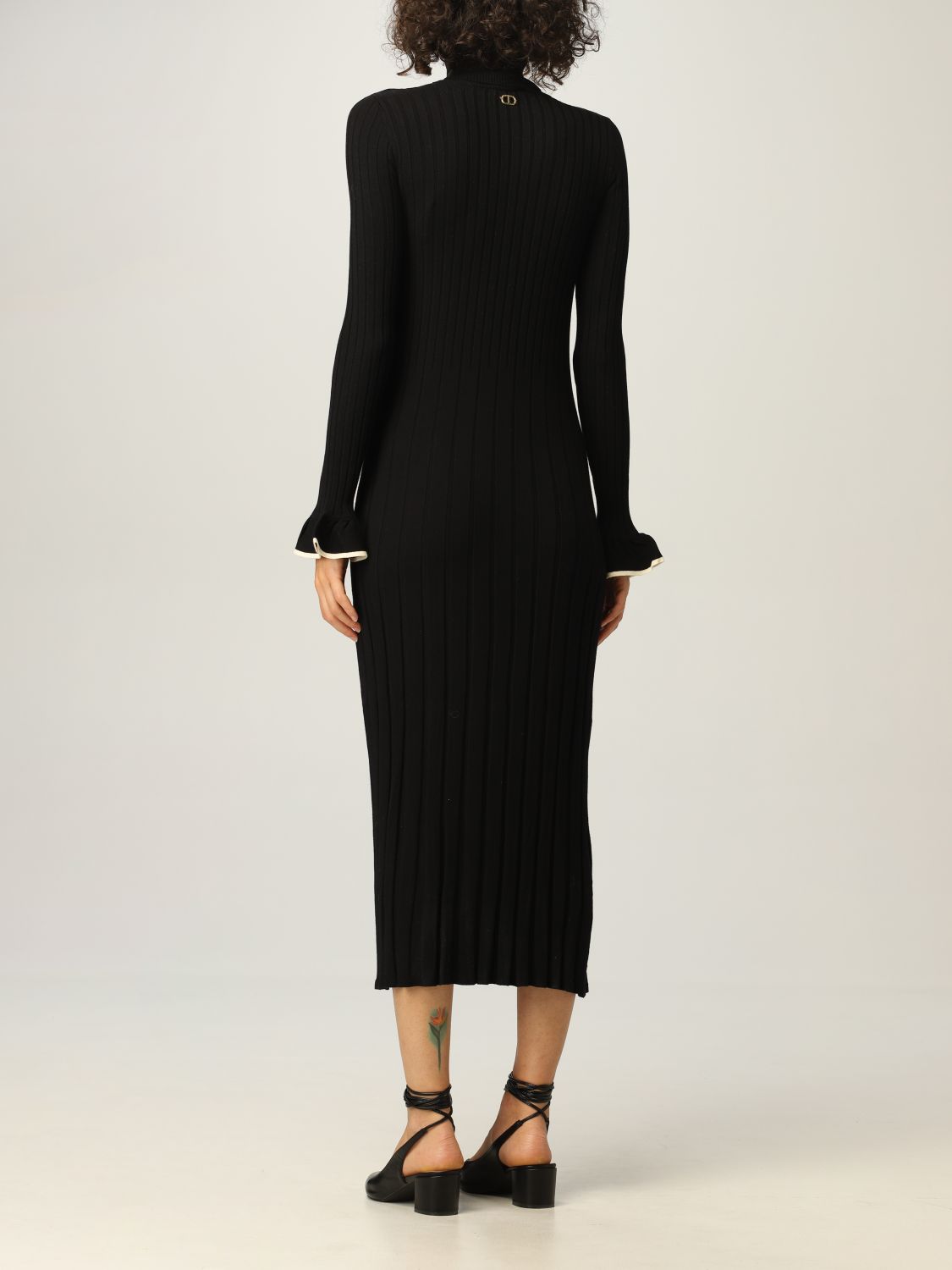 TWINSET: Twin-set dress in ribbed knit with ruches - Black | Twinset ...