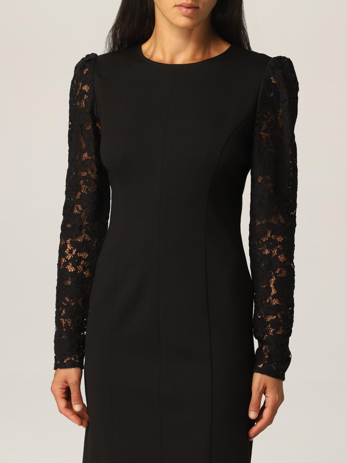 Twinset Outlet: Abito a tubino Twin-set in maglia stretch e pizzo - Nero |  Abito Twinset 212TP2059 GIGLIO.COM