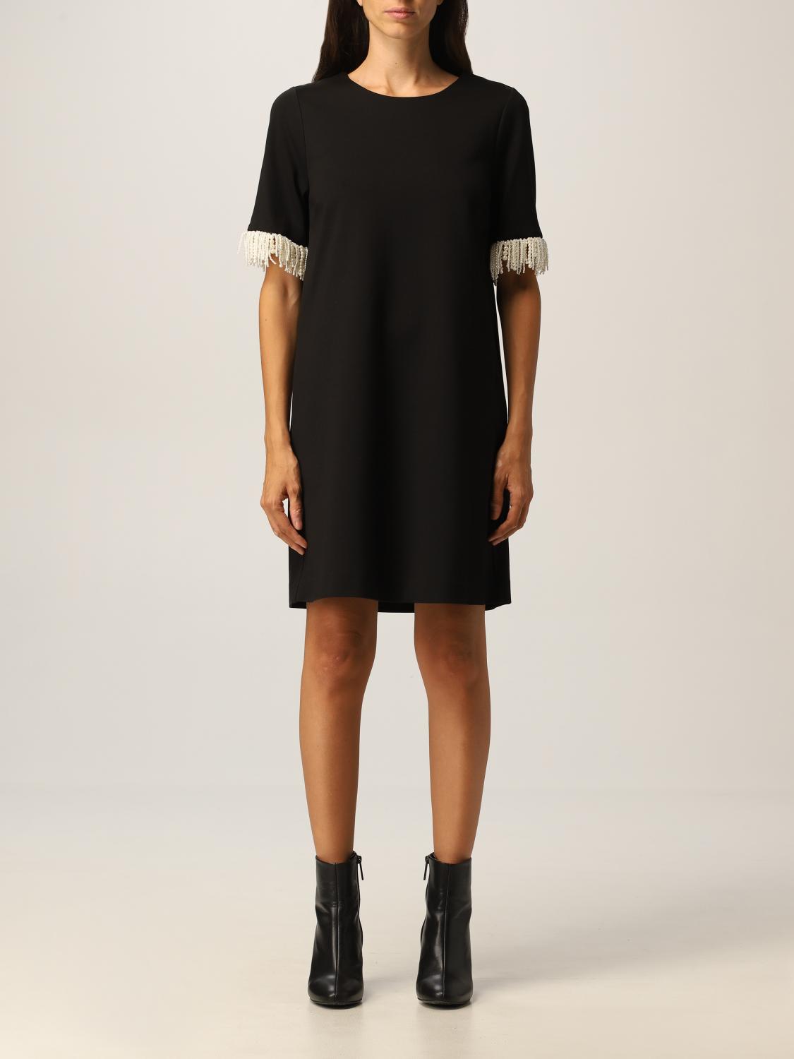 TWINSET Twin set Knit Dress With Pearly Fringes Black Twinset