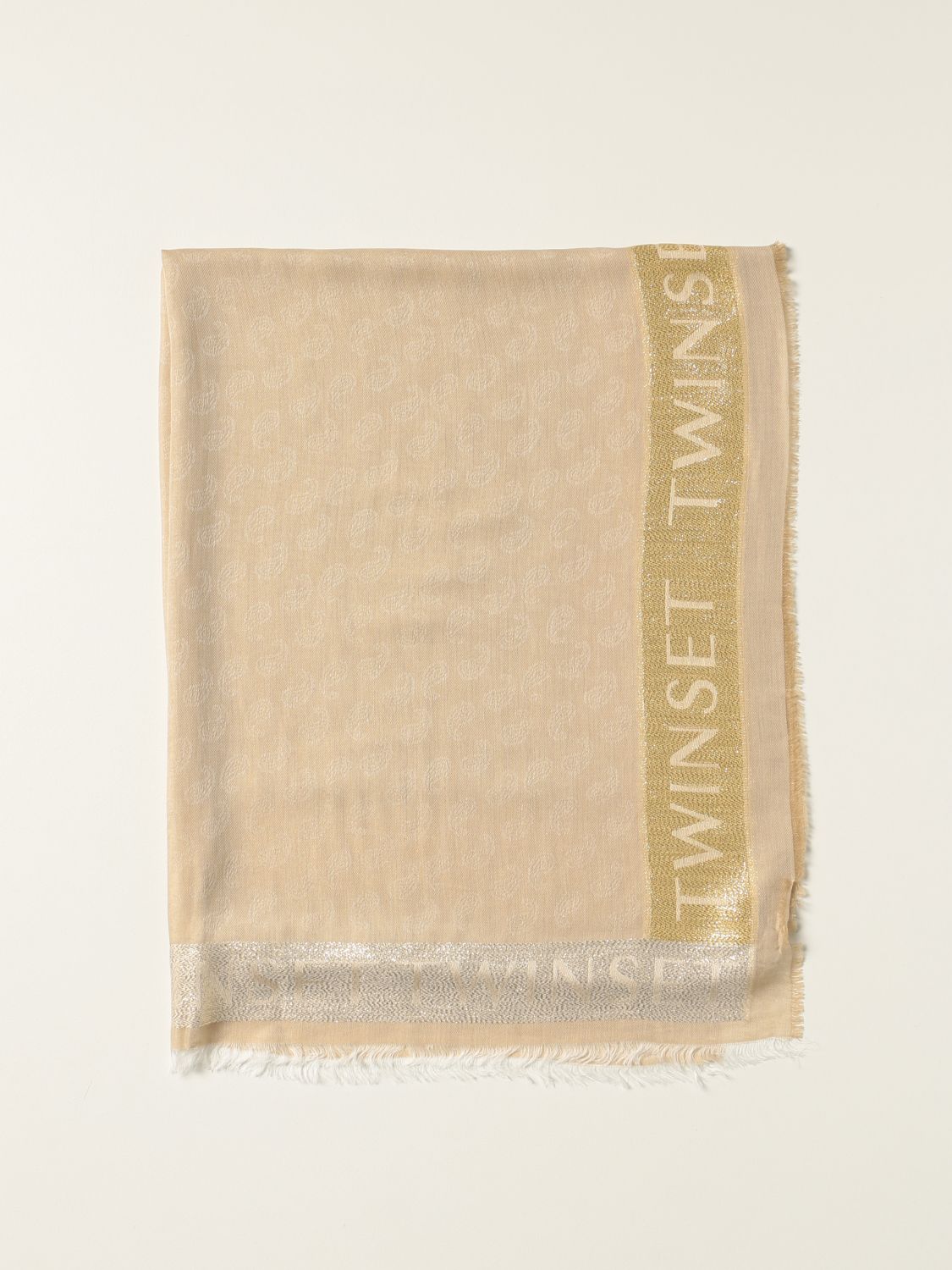 Scarf Twinset: Twin-set stole in jacquard knit with lamé logo beige 1