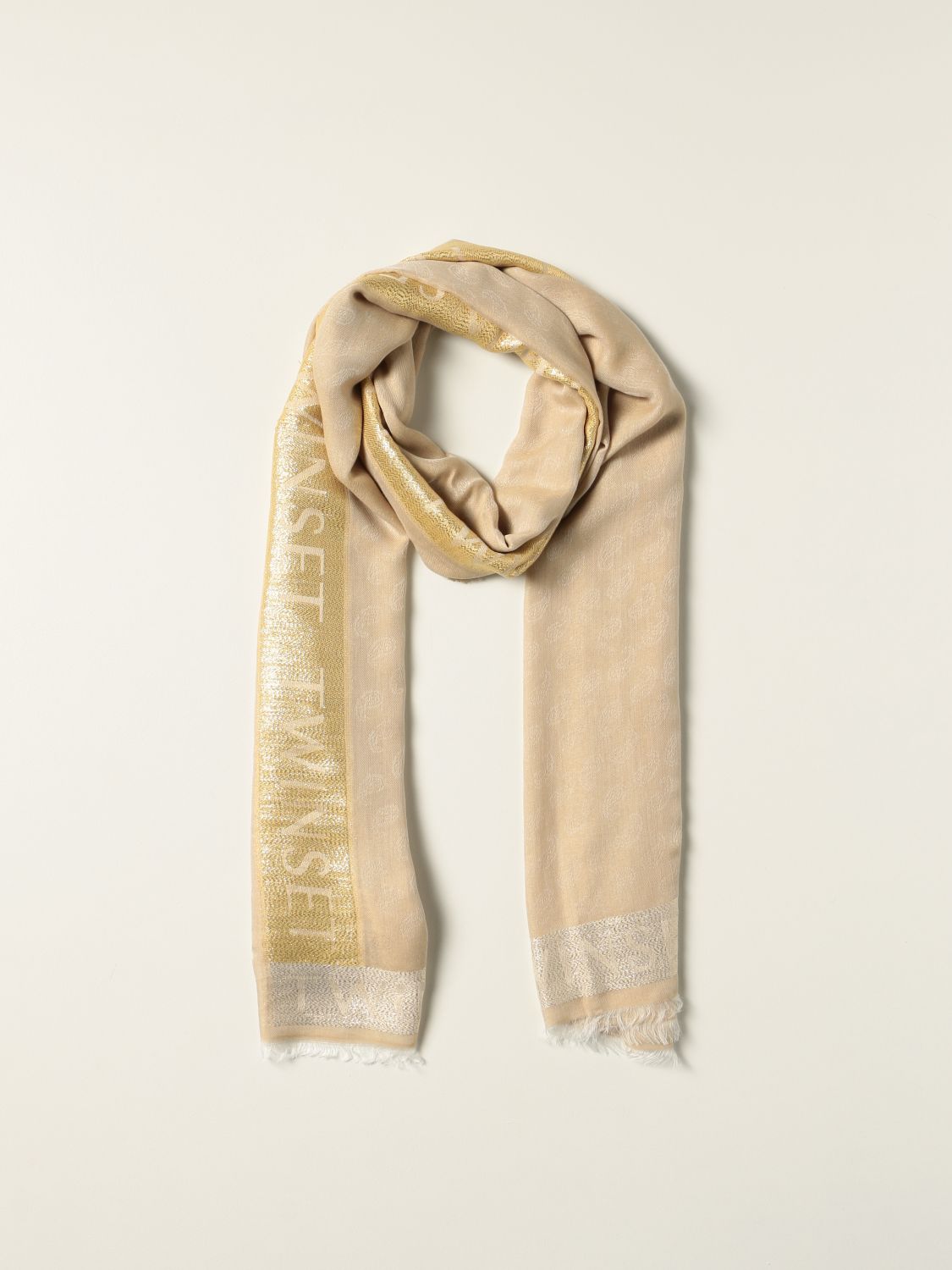 Scarf Twinset: Twin-set stole in jacquard knit with lamé logo beige 2