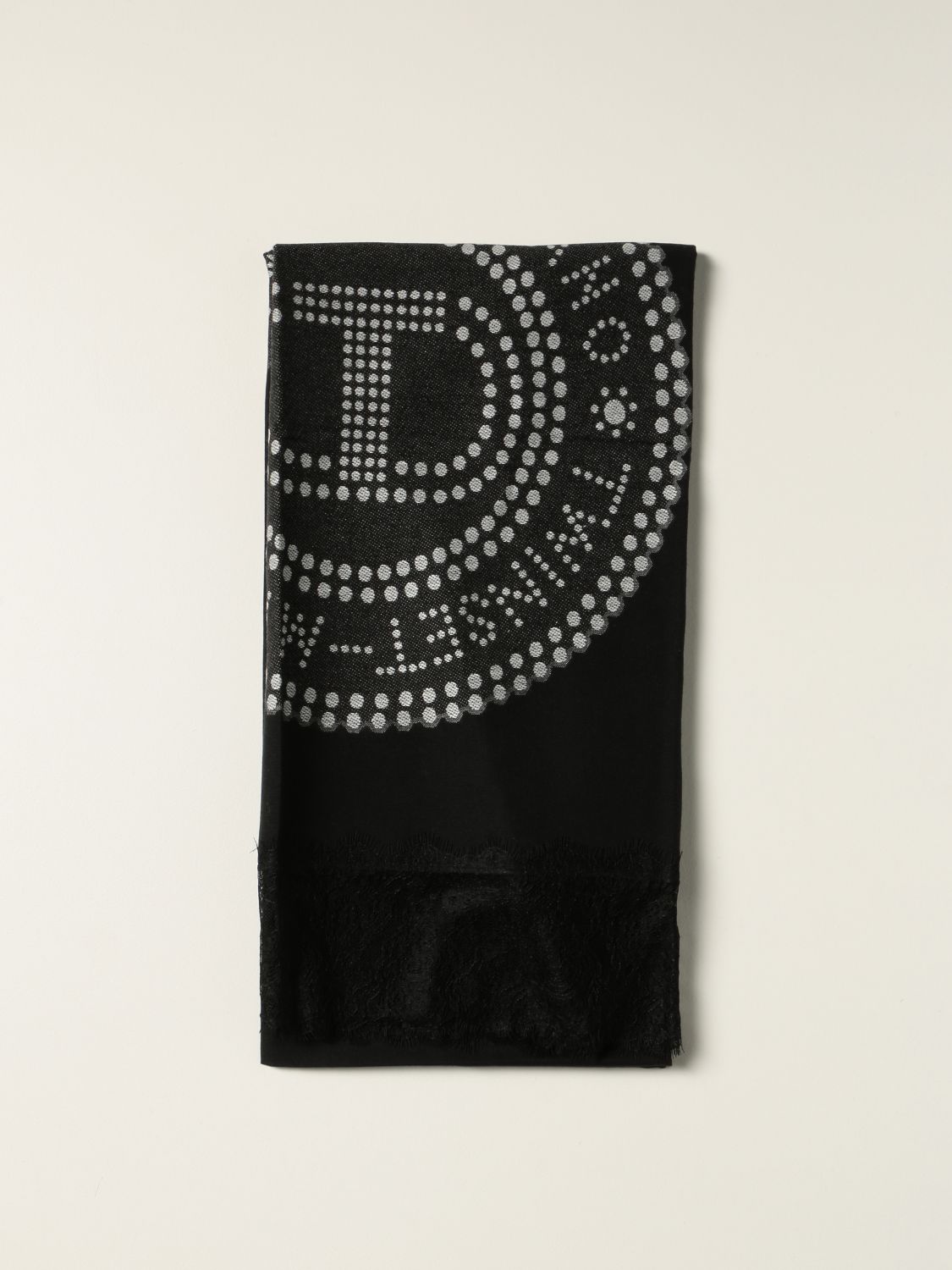 Scarf Twinset: Twin-set scarf with rhinestone logo black 1