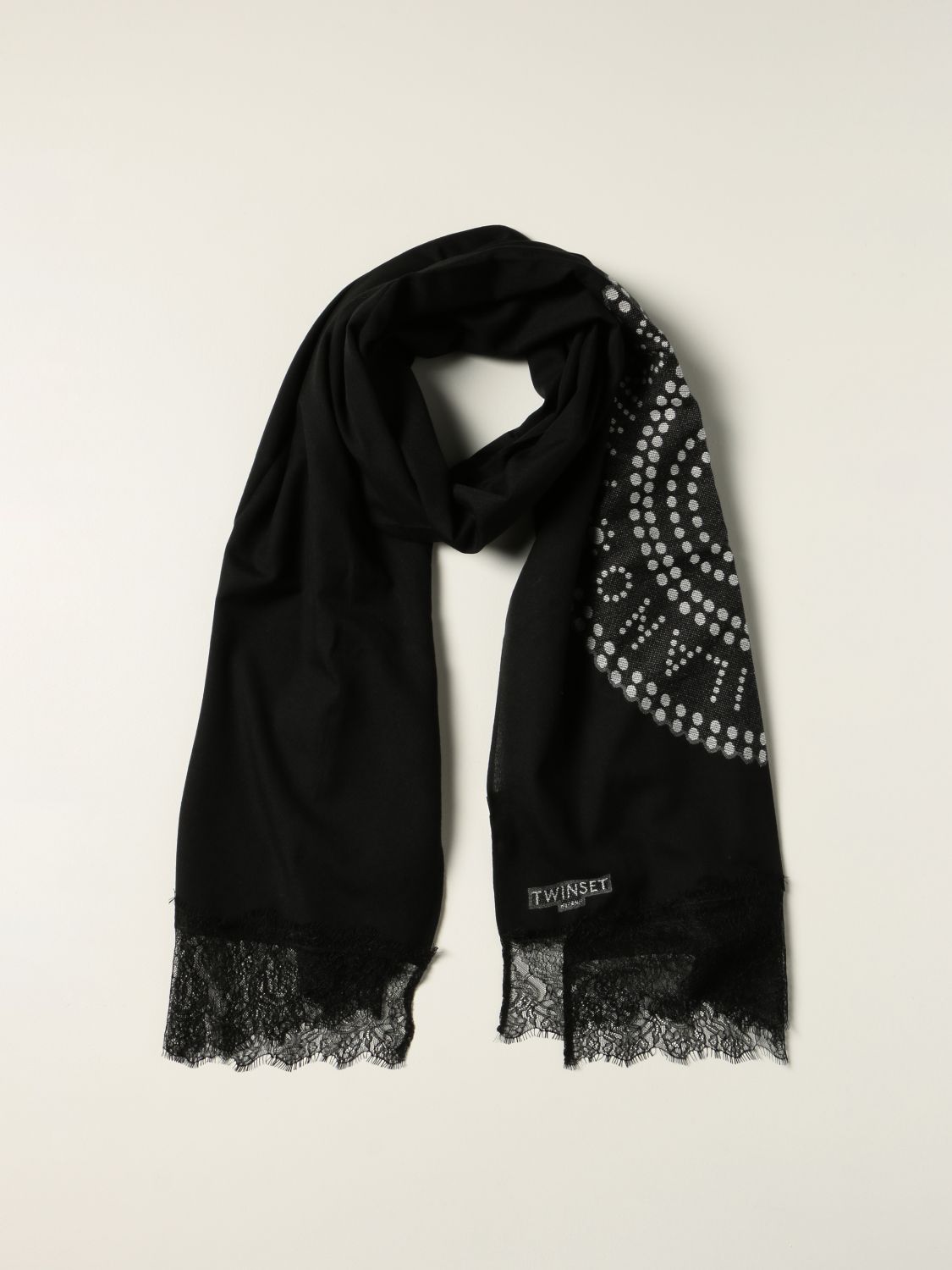 Scarf Twinset: Twin-set scarf with rhinestone logo black 2