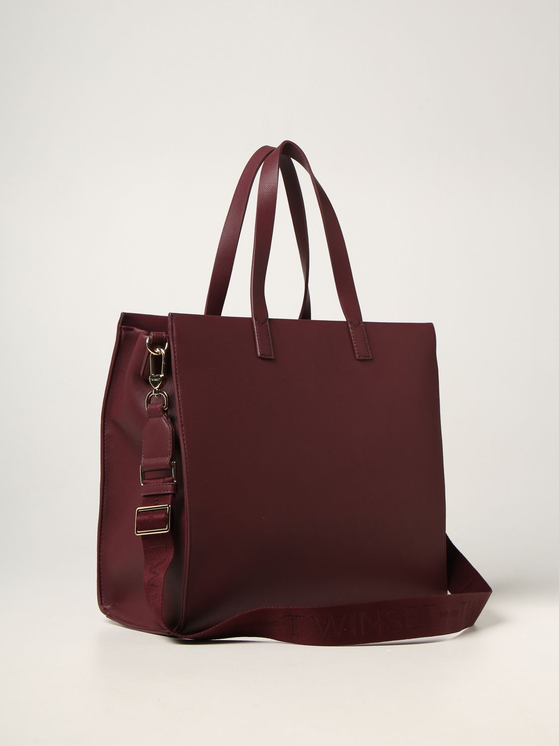 TWINSET: Twin-set tote bag in ecological leather - Burgundy | Twinset ...