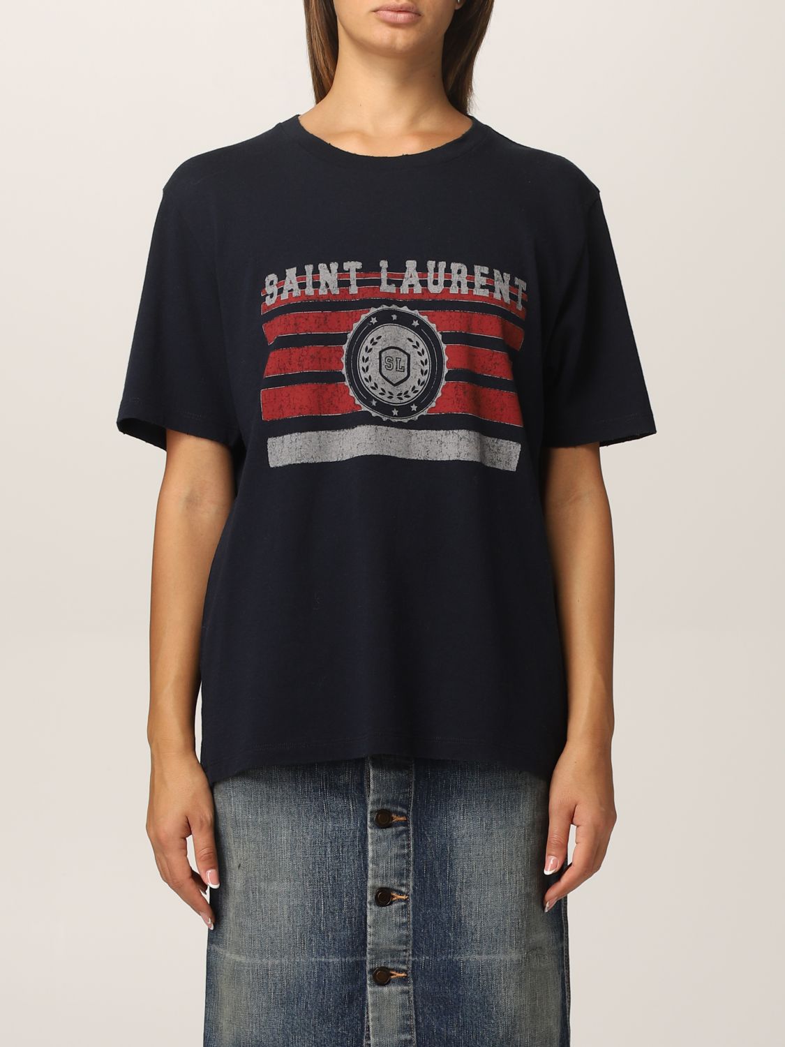 Camiseta Saint Laurent: Camiseta mujer Saint Laurent azul oscuro 1
