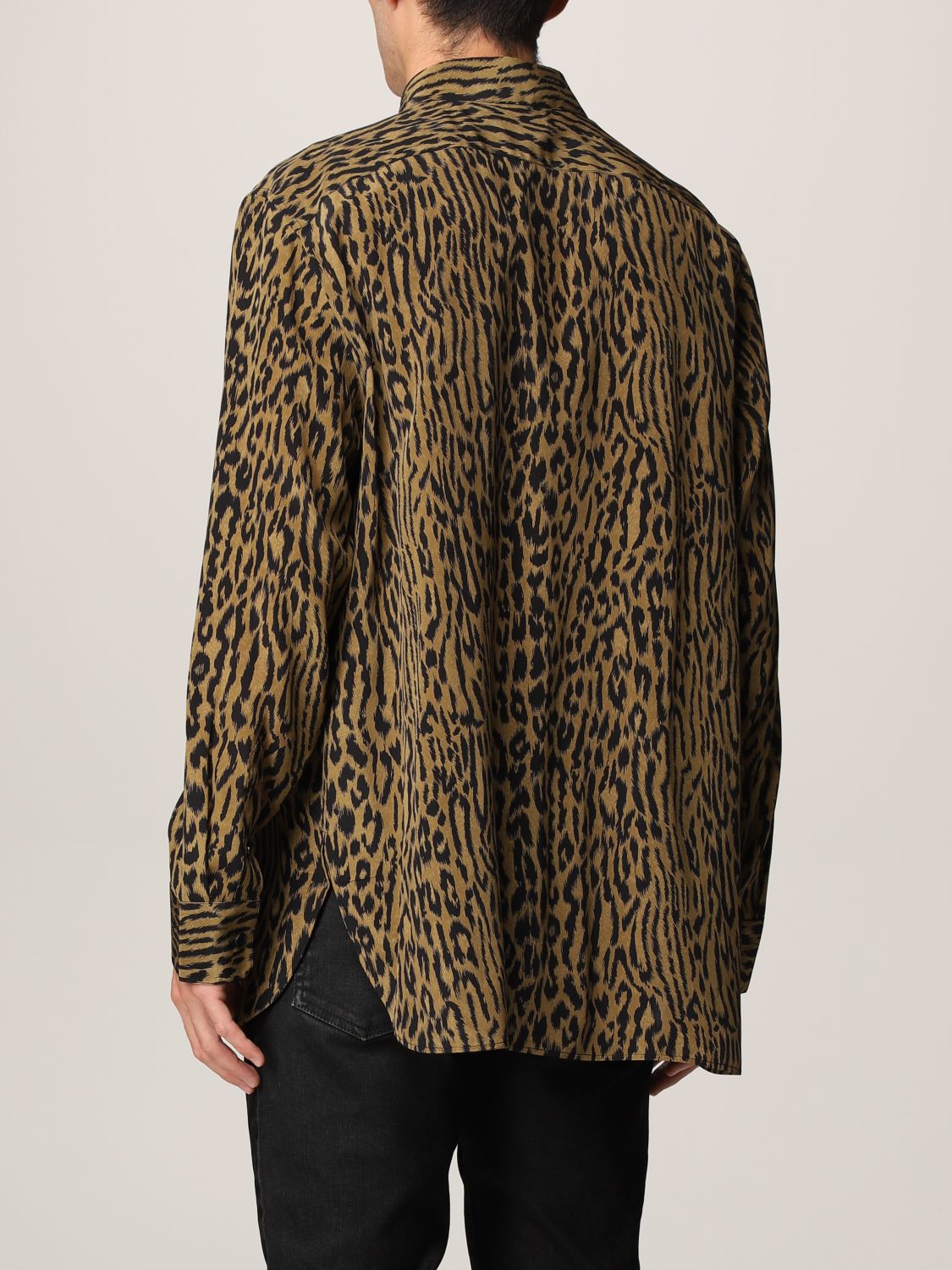 SAINT LAURENT: shirt in animalier crêpe - Beige | Saint Laurent shirts ...