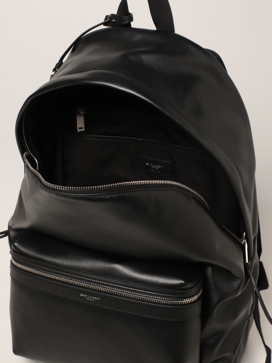 SAINT LAURENT: City backpack in leather with logo - Black | Saint ...