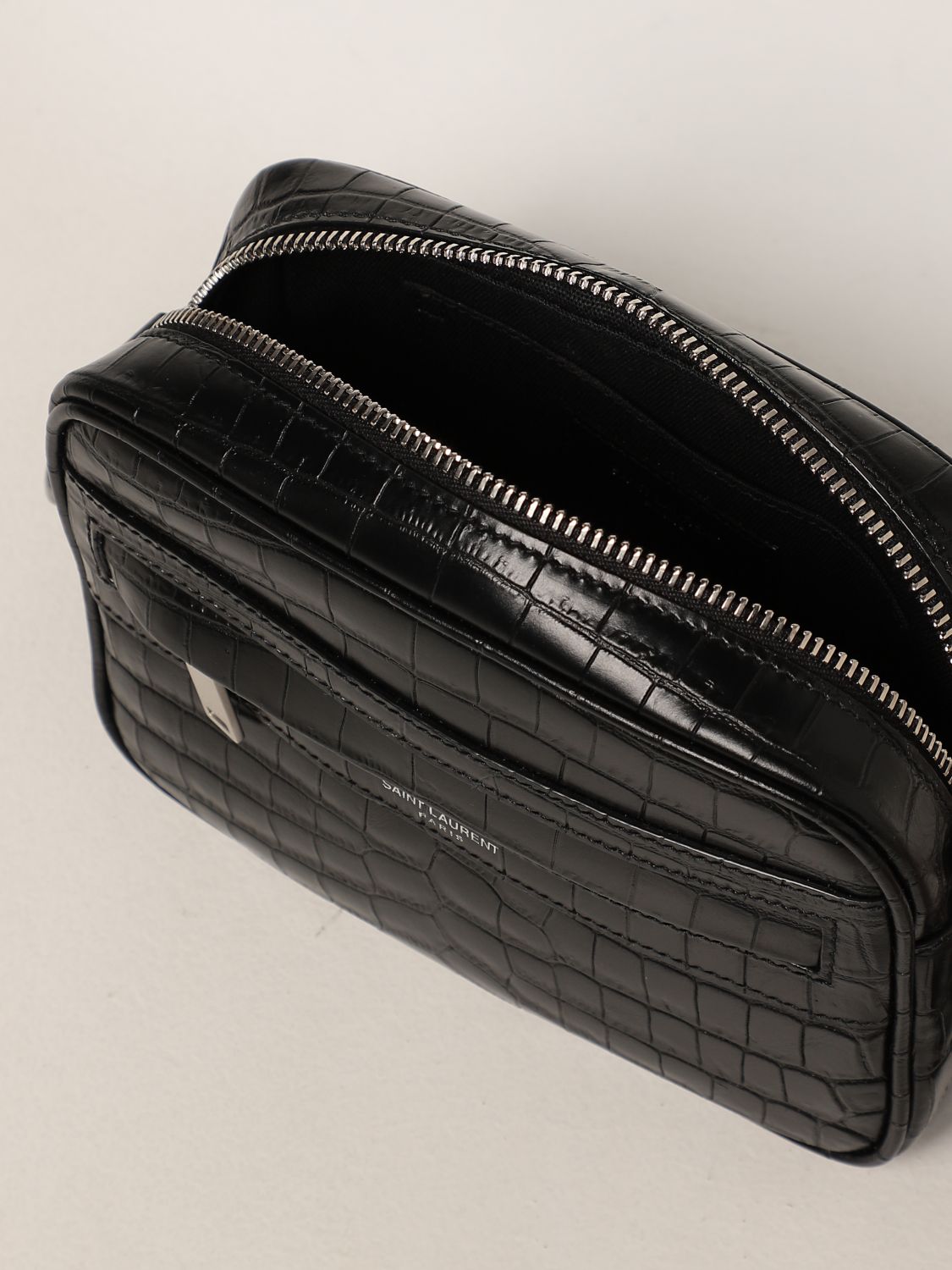 Saint Laurent Camp Camera Bag in crocodile-embossed Leather - Black - Men