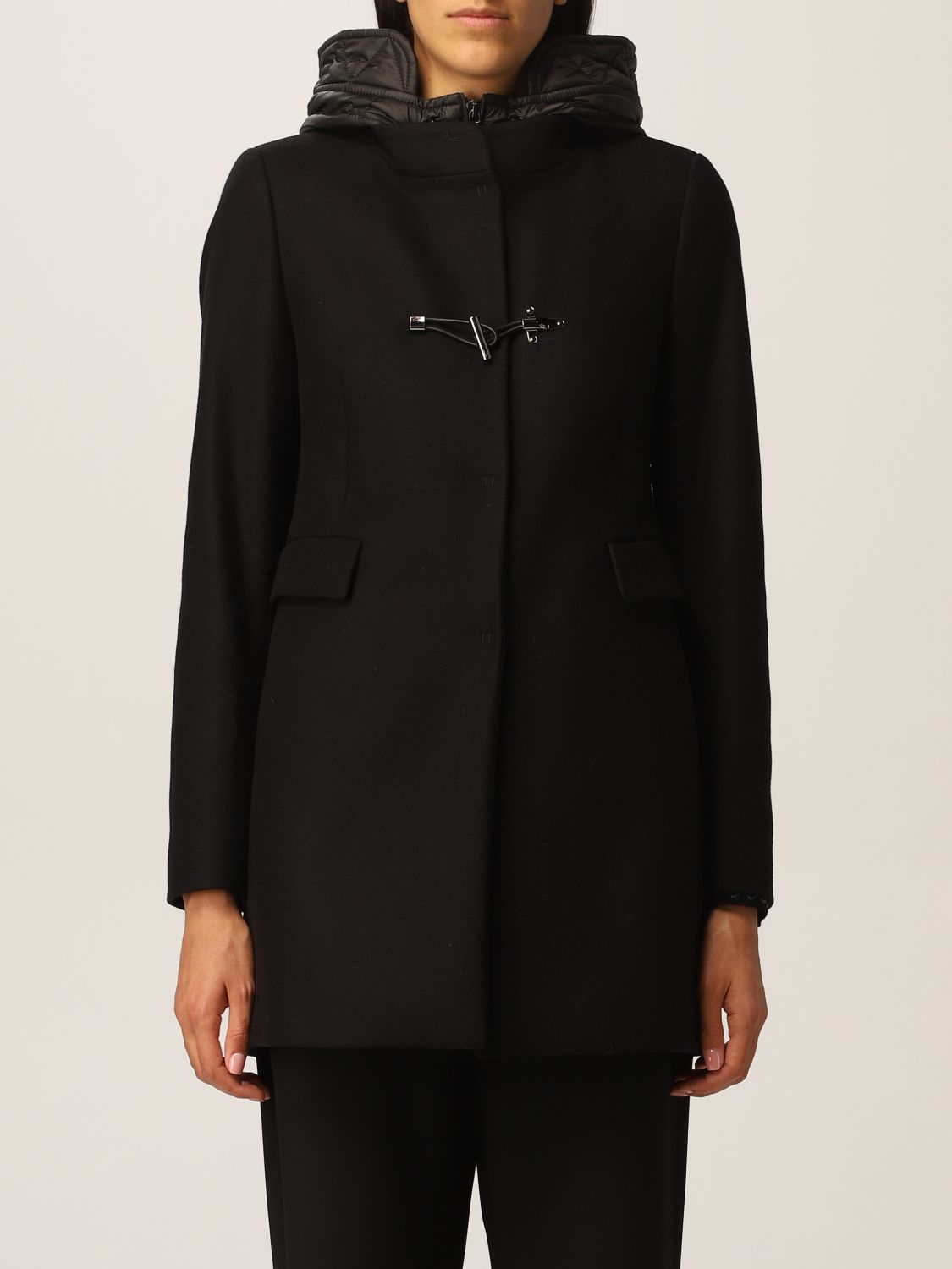 Coat Fay: Double front Fay coat in cream and nylon black 1