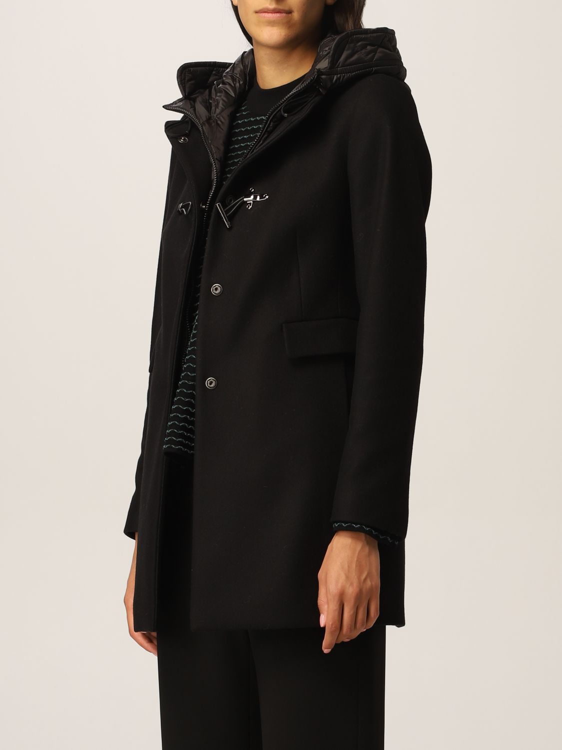 Coat Fay: Double front Fay coat in cream and nylon black 3