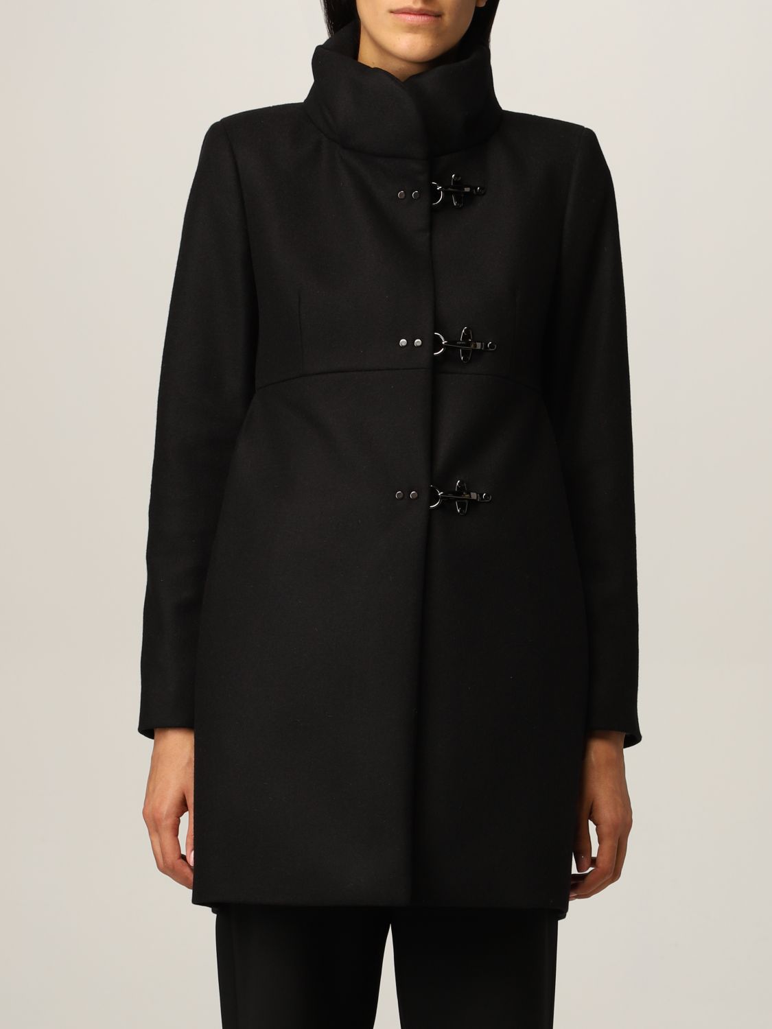 FAY: Romantic coat in virgin wool blend - Black | Fay coat NAW5043Y050 ...