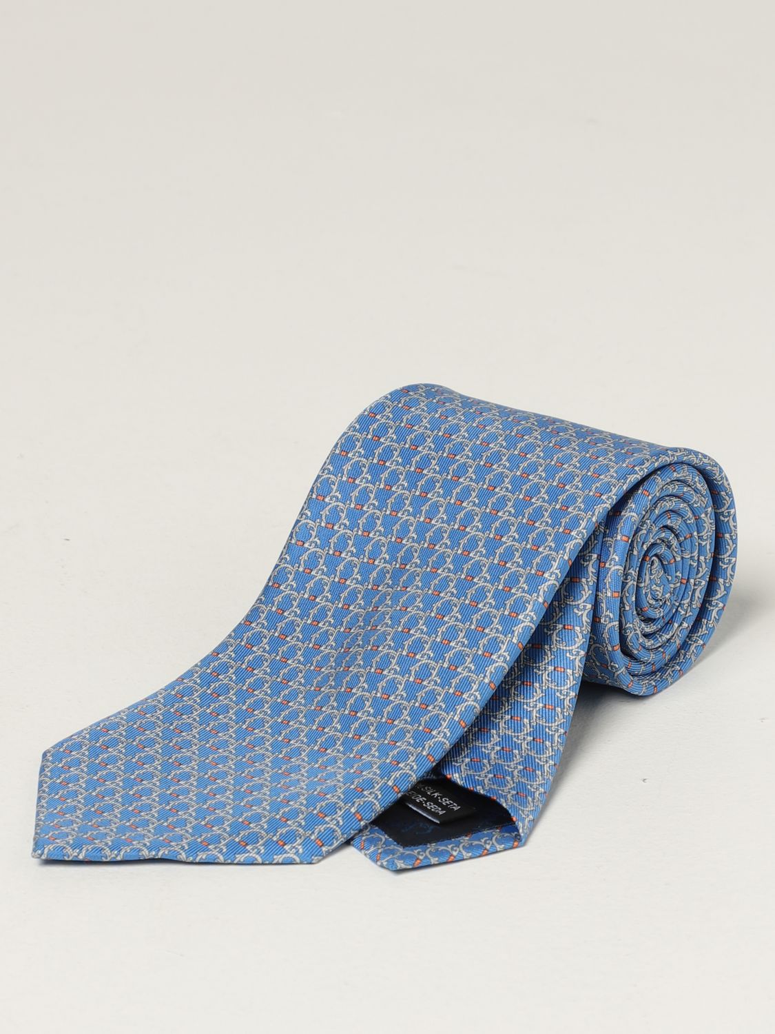 Tie Salvatore Ferragamo: Salvatore Ferragamo silk tie with micro Gancini gnawed blue 1