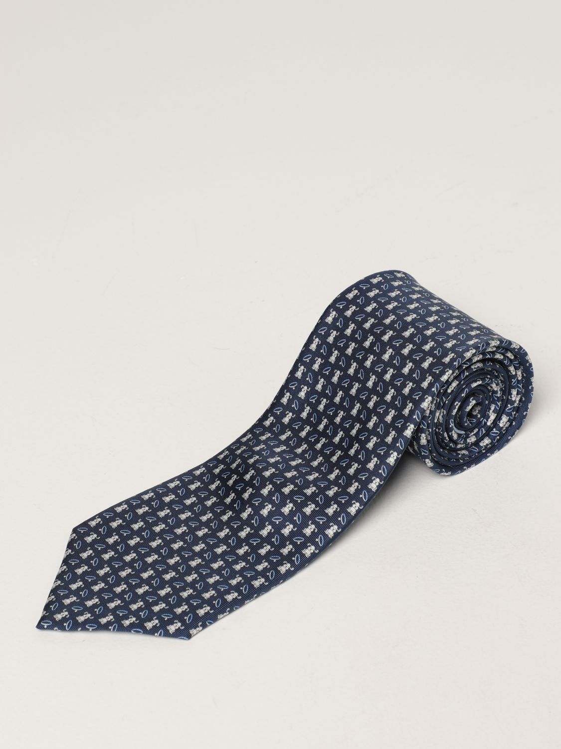 Cravate Salvatore Ferragamo: Cravate en soie Salvatore Ferragamo avec micro chiens bleu marine 1
