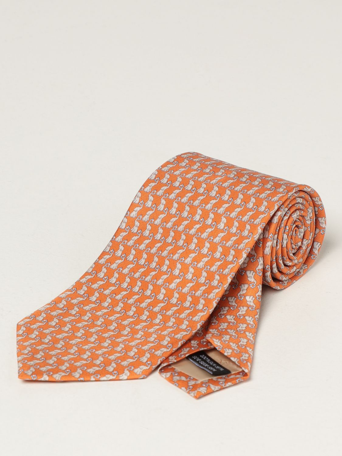 Cravate Salvatore Ferragamo: Cravate en soie Salvatore Ferragamo avec micro éléphants orange 1