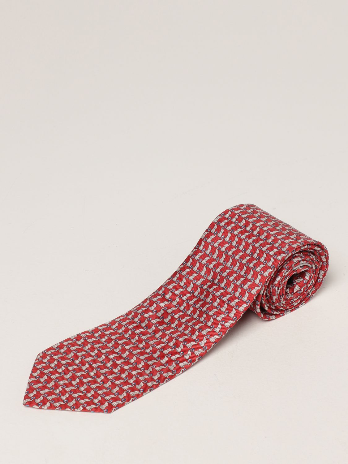 Cravate Salvatore Ferragamo: Cravate en soie Salvatore Ferragamo avec micro éléphants rouge 1