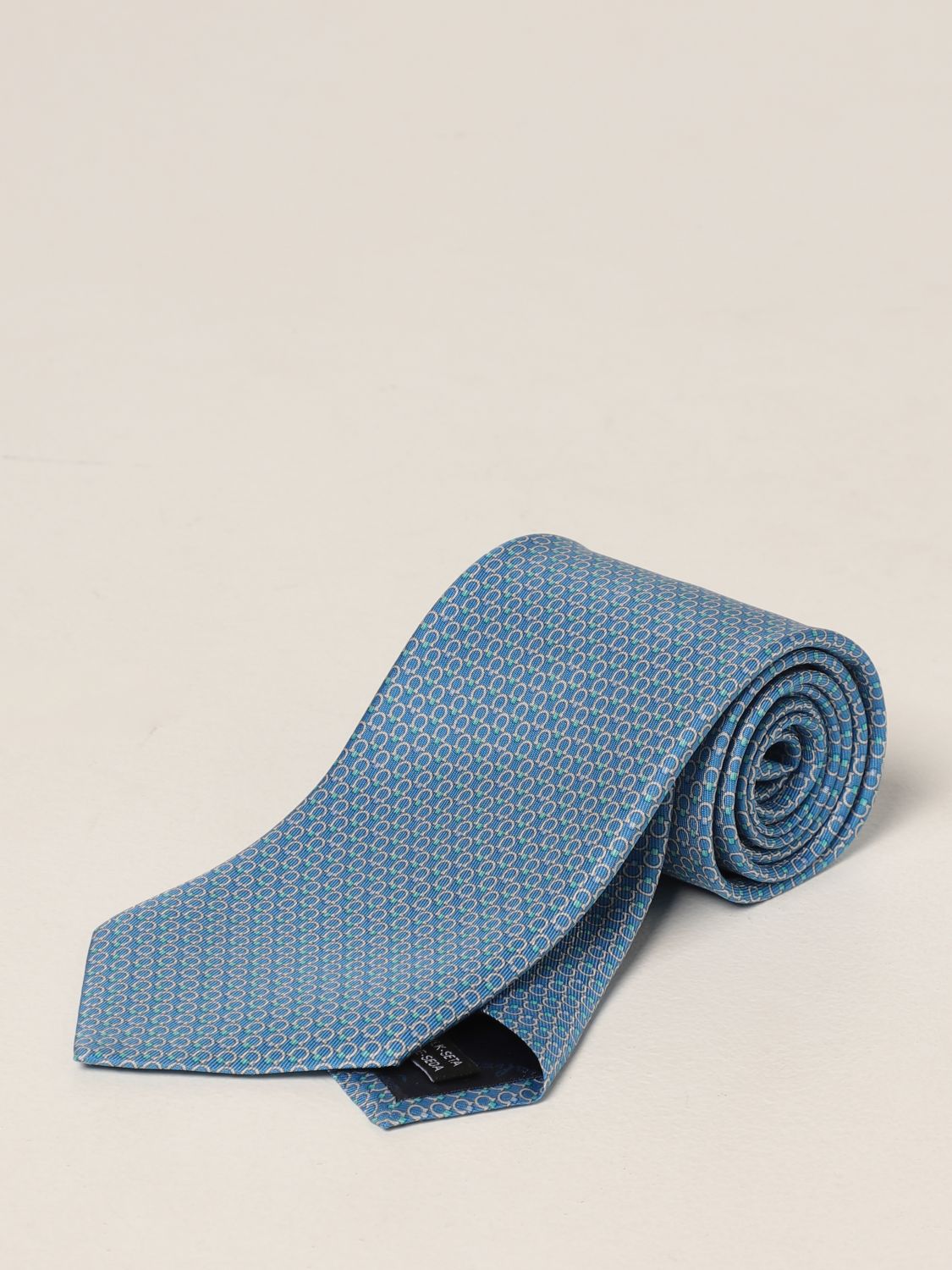 Tie Salvatore Ferragamo: Salvatore Ferragamo silk tie with micro Gancini gnawed blue 1