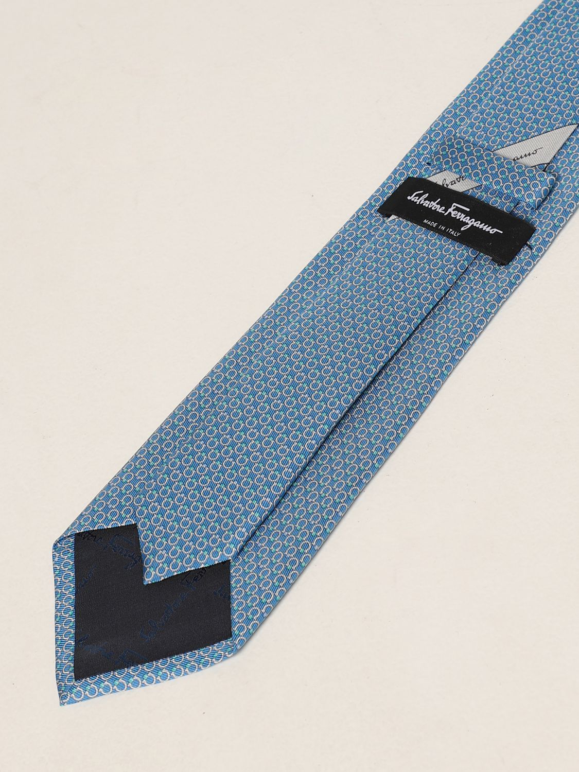 Tie Salvatore Ferragamo: Salvatore Ferragamo silk tie with micro Gancini gnawed blue 2