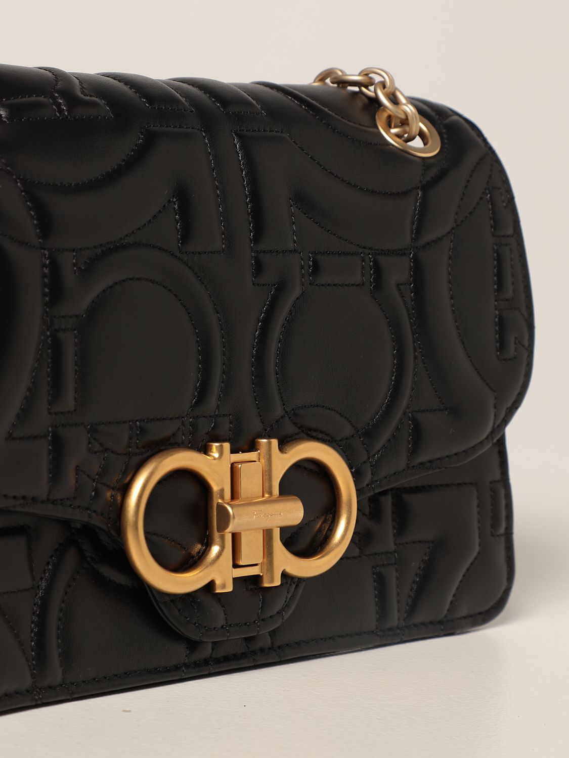 FERRAGAMO: Gancini bag in quilted leather - Black  Ferragamo crossbody  bags 21H168 696053 online at