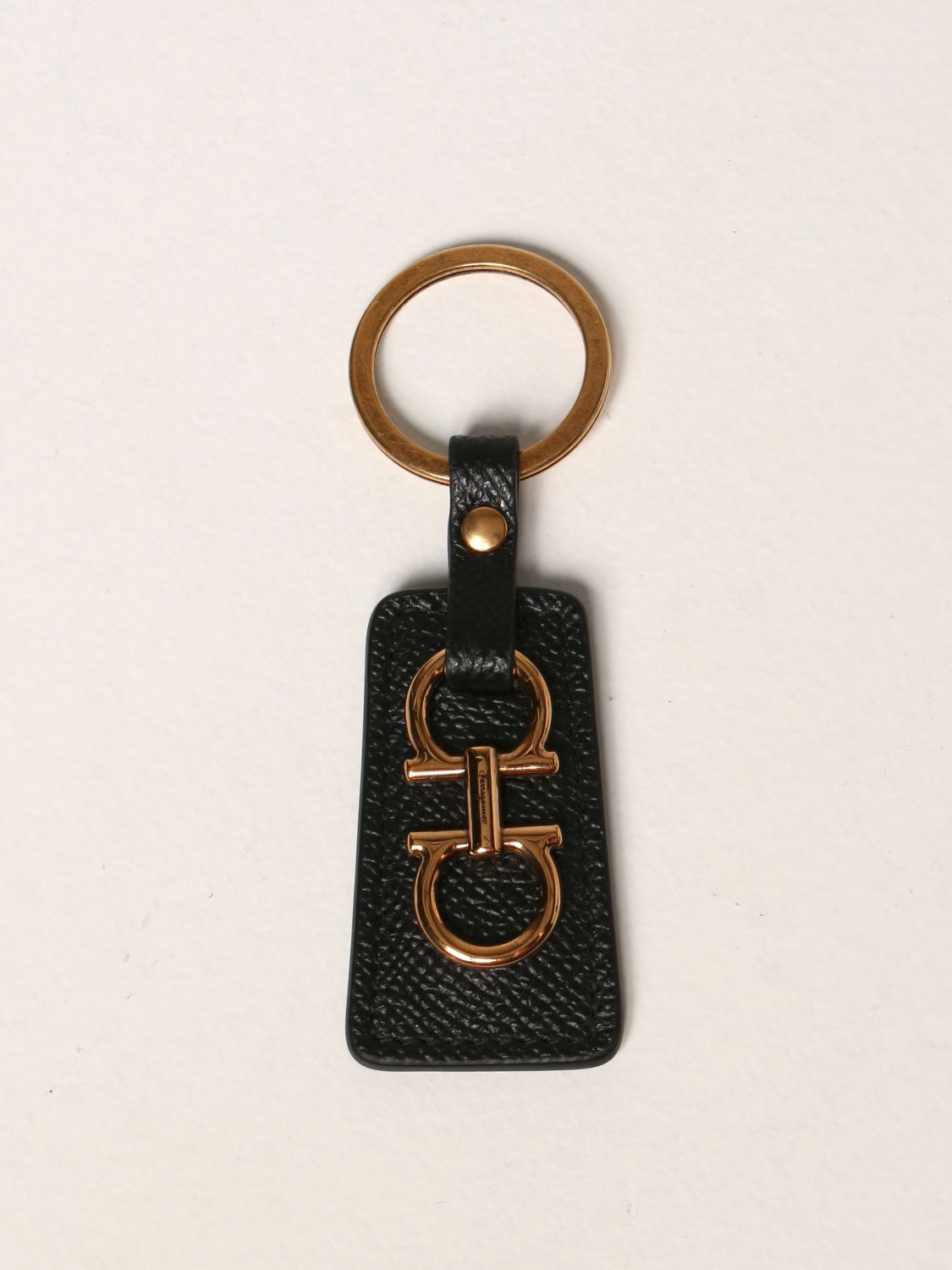 Keyring Salvatore Ferragamo: Salvatore Ferragamo Gancini key ring in leather black 1