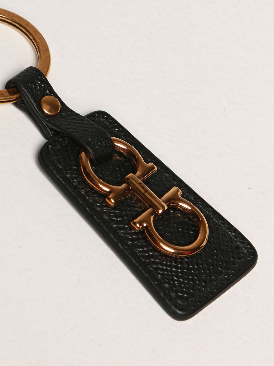 Keyring Salvatore Ferragamo: Salvatore Ferragamo Gancini key ring in leather black 2