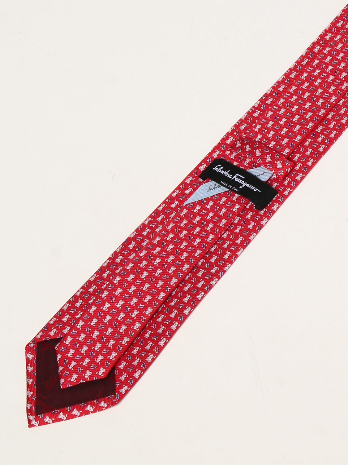 Tie Salvatore Ferragamo: Salvatore Ferragamo silk tie with micro dogs and rings red 2