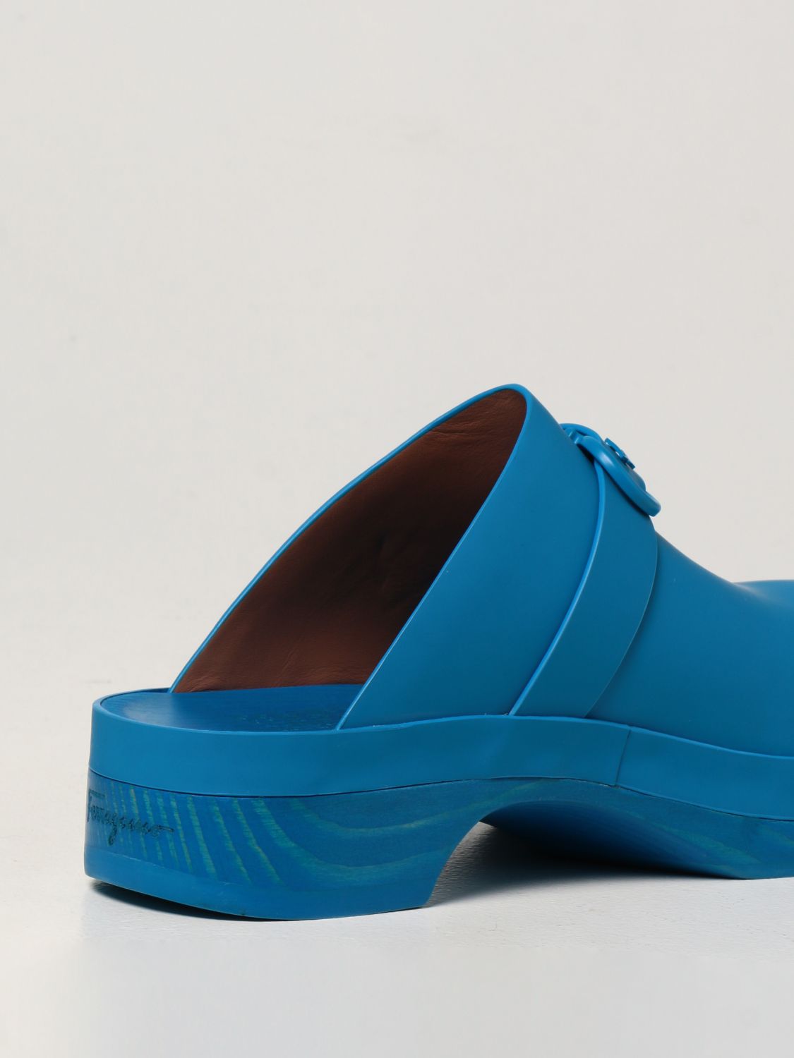 Flat shoes Salvatore Ferragamo: Salvatore Ferragamo leather clogs royal blue 3