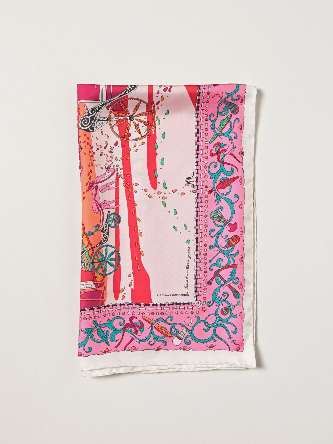 Neckerchief Salvatore Ferragamo: 90x90 silk palace print pink 1