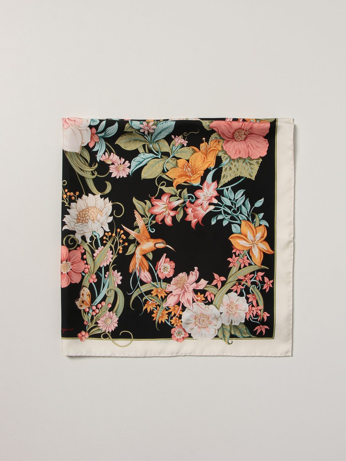Neck scarf Salvatore Ferragamo: 90x90 silk flower print ivory 1