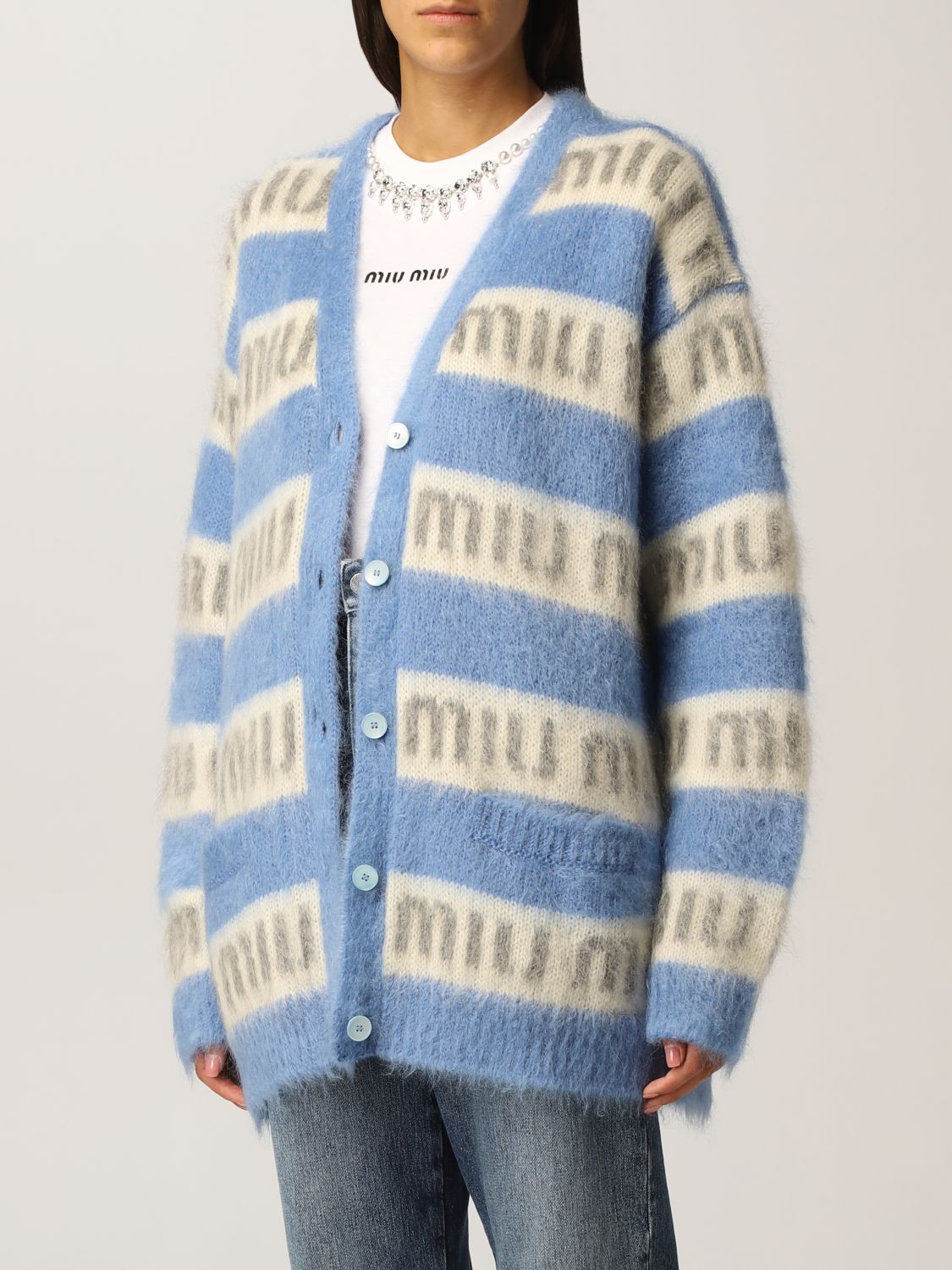 Miu Miu over cardigan in mohair with all-over logo