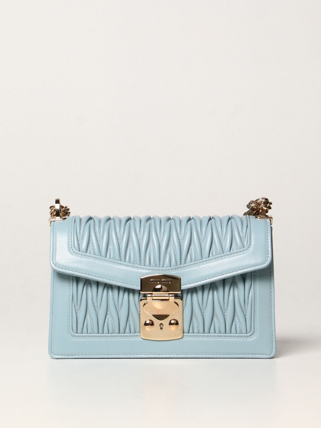 MIU MIU: Confidential bag in quilted nappa leather - Gnawed Blue 