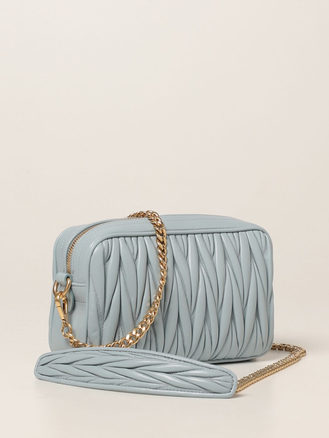 MIU MIU: brick bag in quilted nappa leather - Gnawed Blue | Crossbody ...