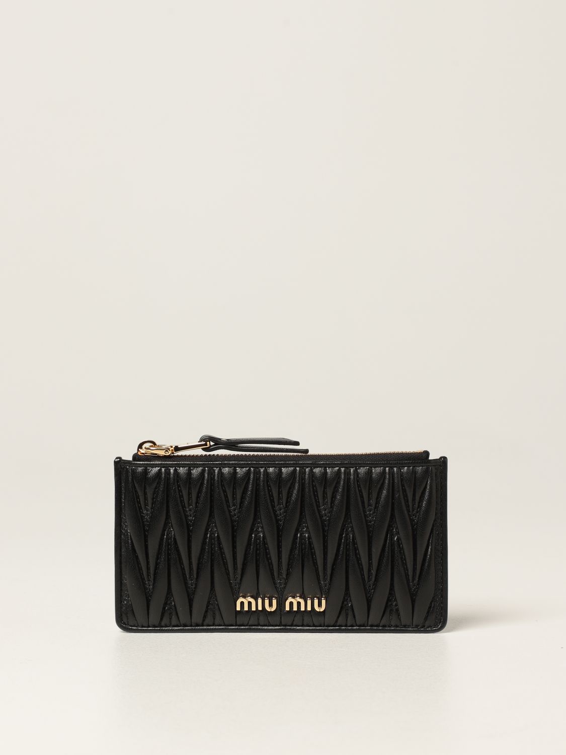 MIU MIU: wallet in quilted leather with logo - Black | Miu Miu wallet ...