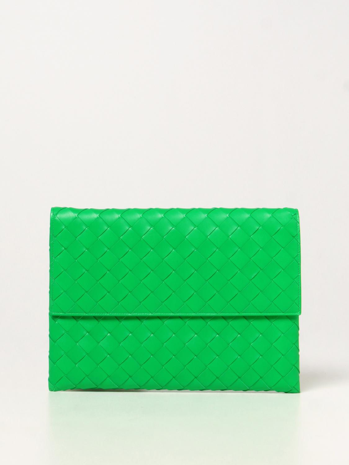 BOTTEGA VENETA: pouch bag in woven leather - Green | Bottega Veneta ...