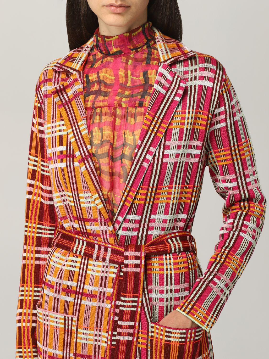 M MISSONI: wrap coat in wool and cotton blend - Orange | Coat M Missoni ...