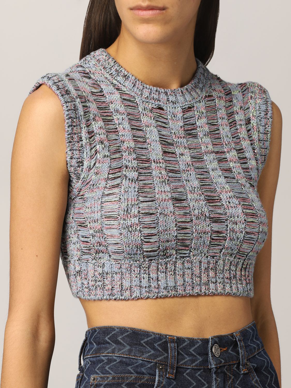 M Missoni cropped top in lurex wool blend knit