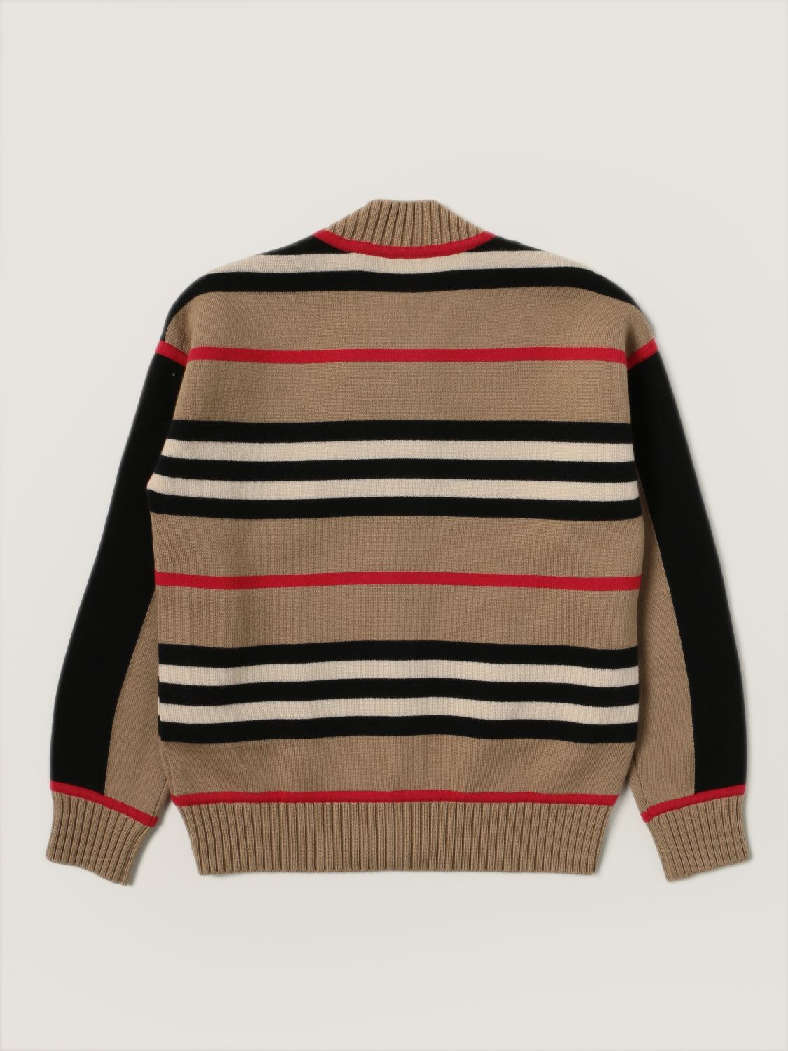 BURBERRY: cardigan in wool and cashmere blend with striped pattern - Beige  | Burberry sweater 8030020 online on 
