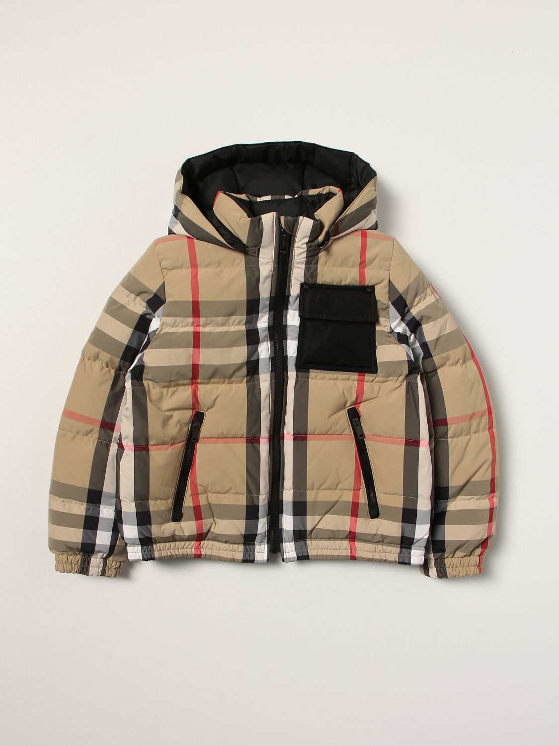 BURBERRY: down in check recycled nylon | Jacket Burberry Kids Beige | Jacket Burberry 8046023 GIGLIO.COM