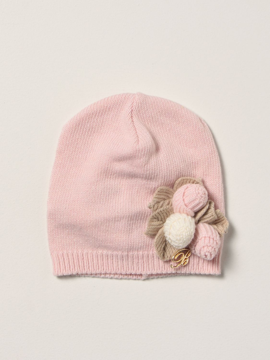 Cappello neonato Miss Blumarine: Cappello a berretto Miss Blumarine con applicazioni di rose rosa 1