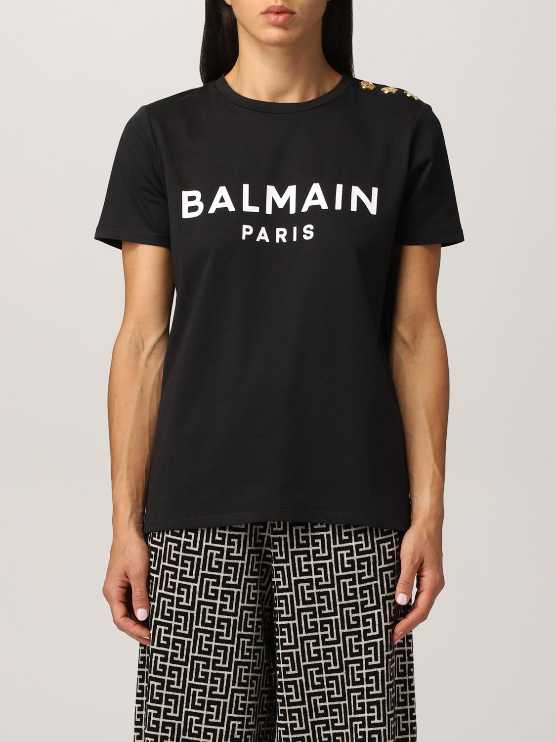 Udstråle Arena opbevaring BALMAIN: cotton t-shirt with logo | T-Shirt Balmain Women Black | T-Shirt  Balmain WF1EF005B044 GIGLIO.COM